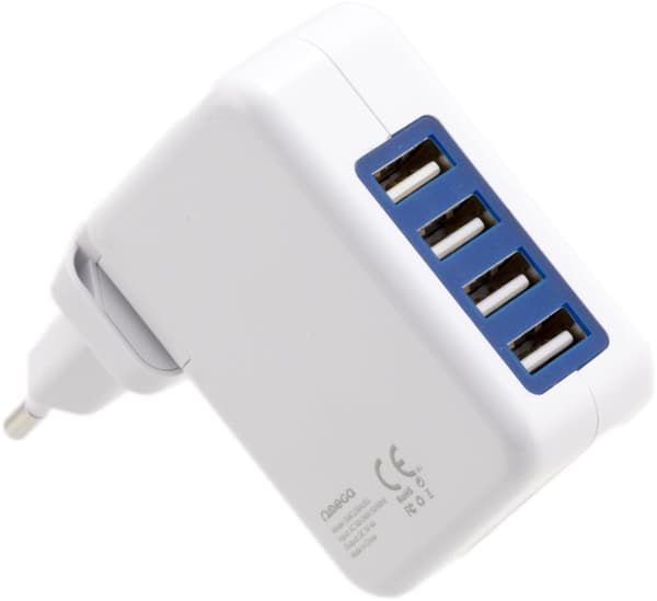 Omega USB charger 4xUSB EU + cable, white (42672)