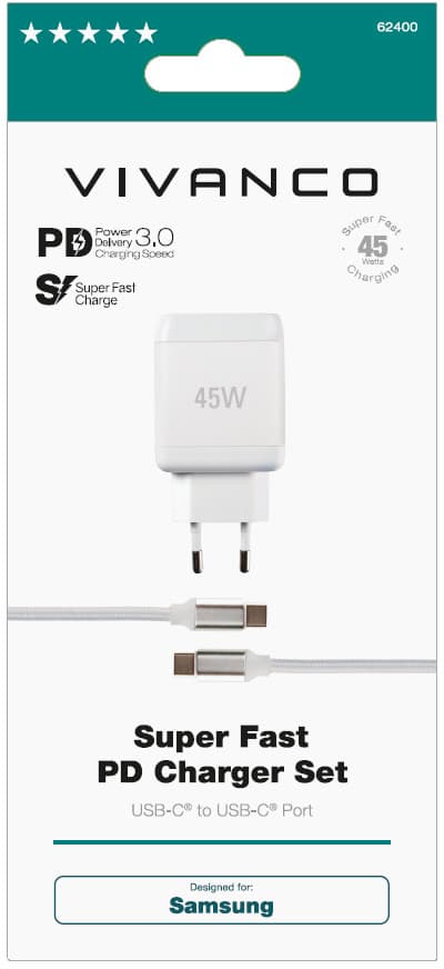 Vivanco charger USB-C - USB-C 45W 1m (62400)