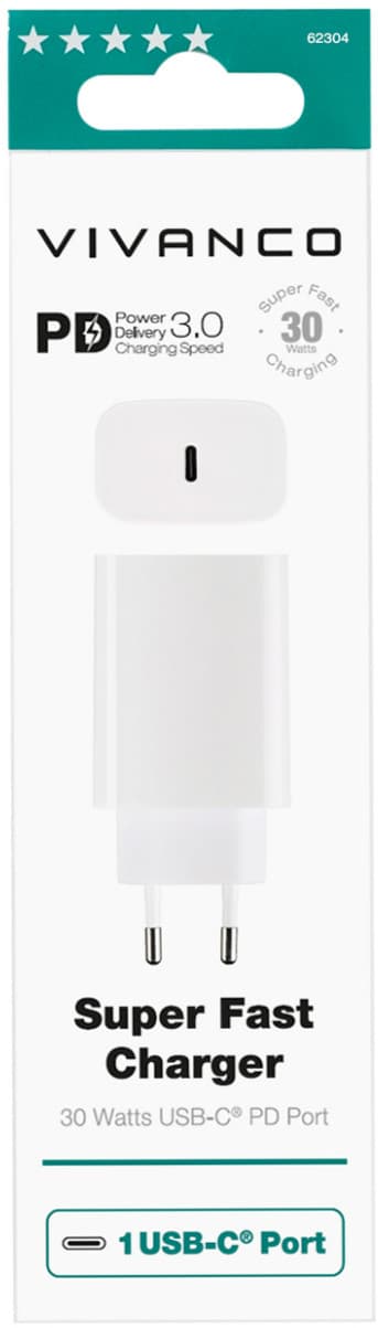 Vivanco charger USB-C PD3 30W, white (62304)