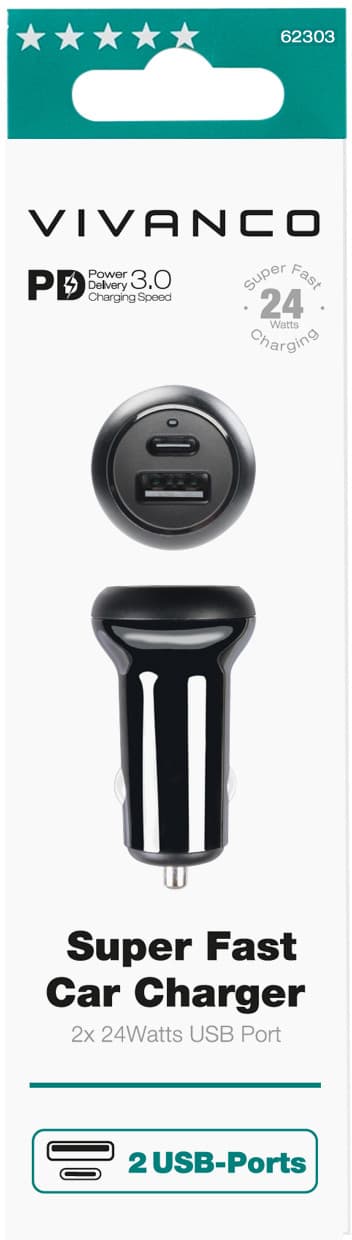Vivanco car charger USB/USB-C 24W (62303)