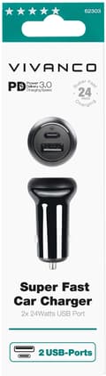 Pikkukuva 4 / 4: Vivanco car charger USB/USB-C 24W (62303)