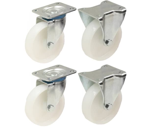 4 - 80 mm 3" tommer nylonhjul - kraftigt drejeligt og fast hjulsæt 120 kg hver