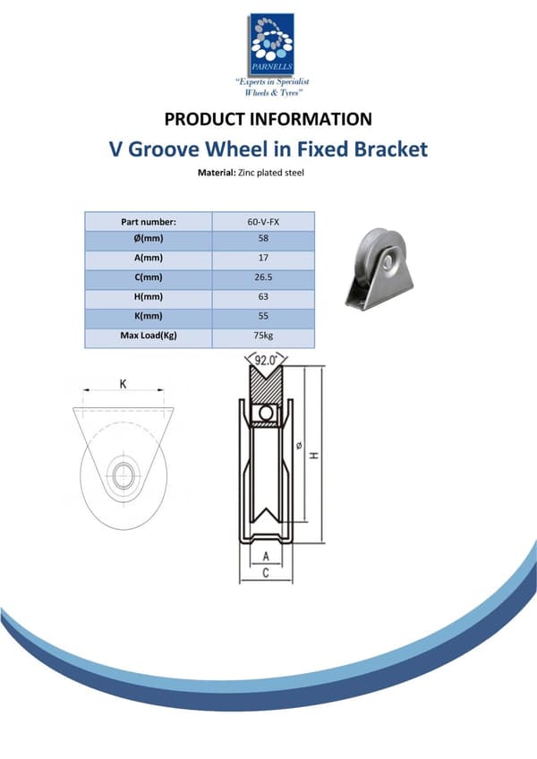 60 mm V-rillehjul i fast beslag