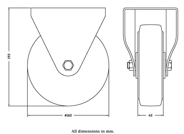 160 mm faste hjul med blå elastisk gummi på midterhjul af nylon
