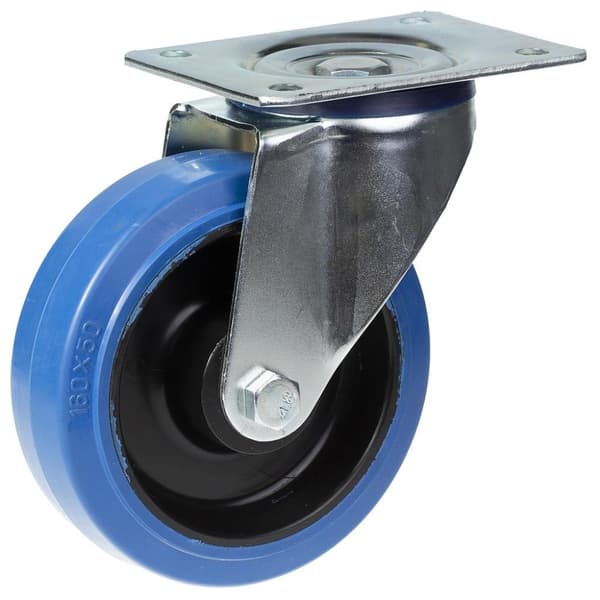 160 mm drejeligt hjul med blå elastisk gummi på midterhjul af nylon