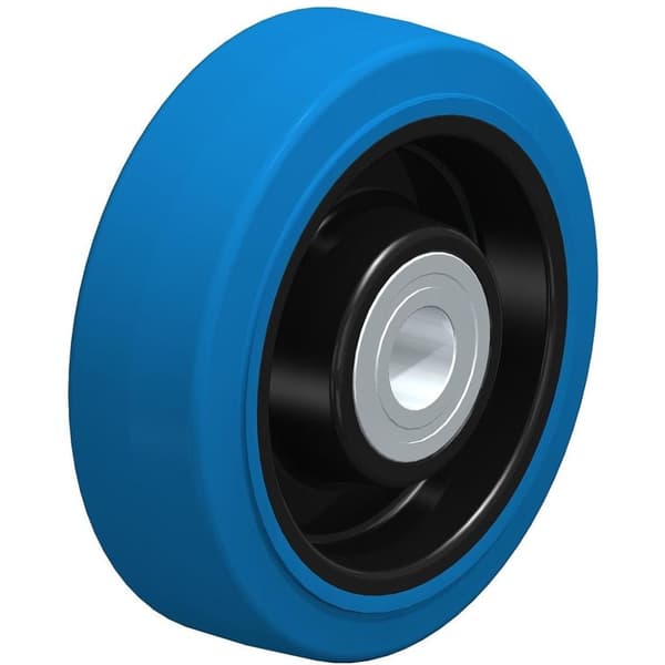125 mm hjul med blått elastiskt gummi på nyloncentrum
