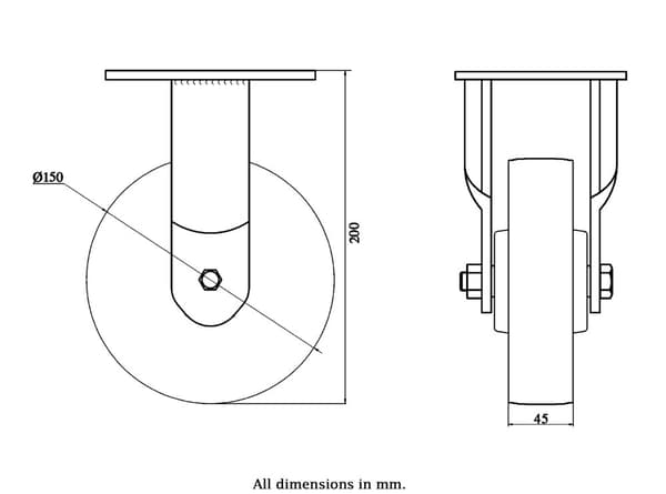 150 mm fast hjul med grå støbejernshjul