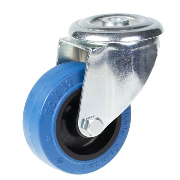 80 mm drejeligt hjul med blå elastisk gummi på midterhjul af nylon