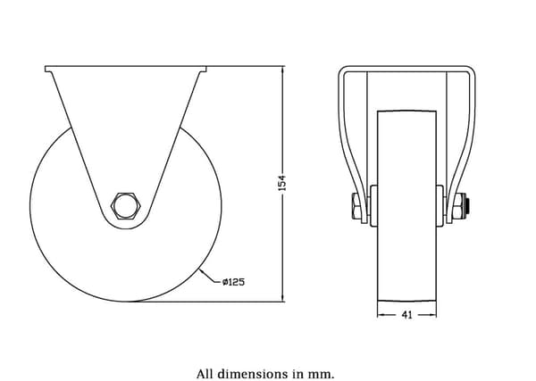 125 mm fast hjul med sort støbejernshjul