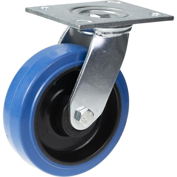 125 mm drejeligt hjul med blå elastisk gummi på midterhjul af nylon