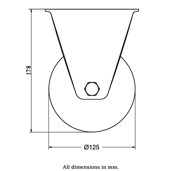 125 mm faste hjul med blå elastisk gummi på midterhjul af nylon