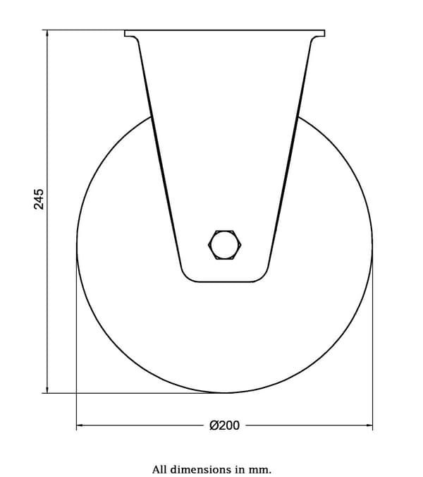 200 mm faste hjul med blå elastisk gummi på midterhjul af nylon