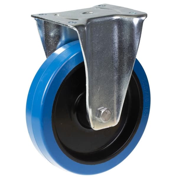 200 mm faste hjul med blå elastisk gummi på midterhjul af nylon