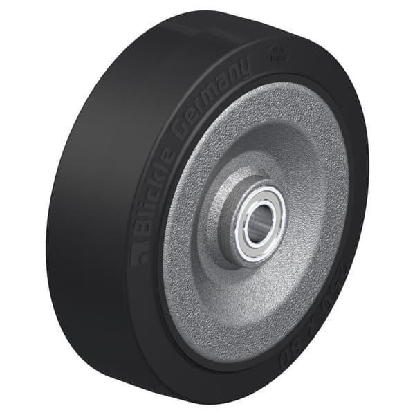 250 mm hjul med sort elastisk gummi på svejset stålcenter