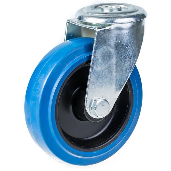125 mm drejeligt hjul med blå elastisk gummi på midterhjul af nylon