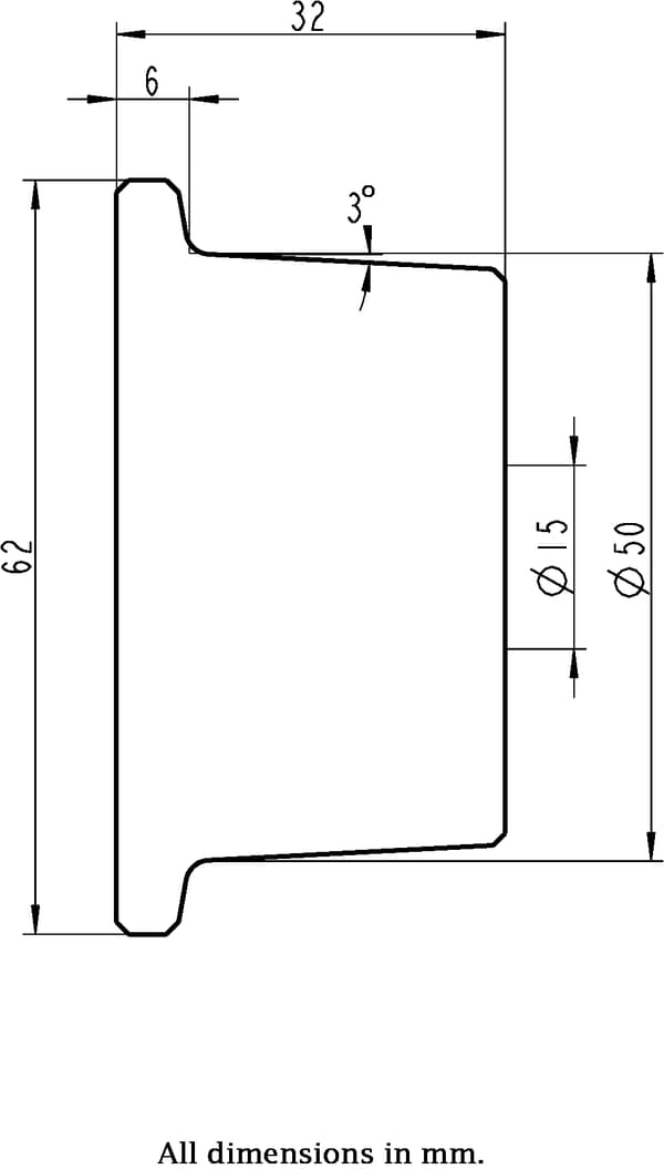 50mm laippakantainen valurautapyörä
