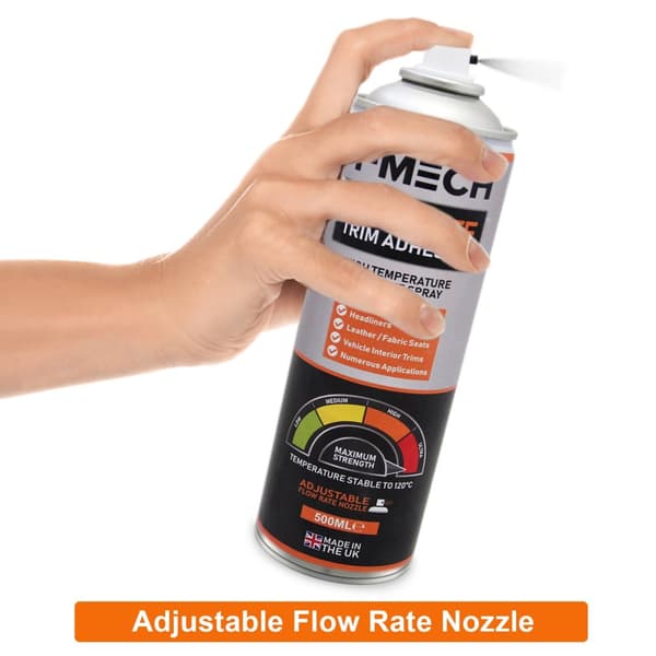 T-Mech 12 x 500ml Ultimate Trim Adhesive Spraylim - Hög Temperaturbeständighet 120°, Jämn Täckning, Justerbart Munstycke