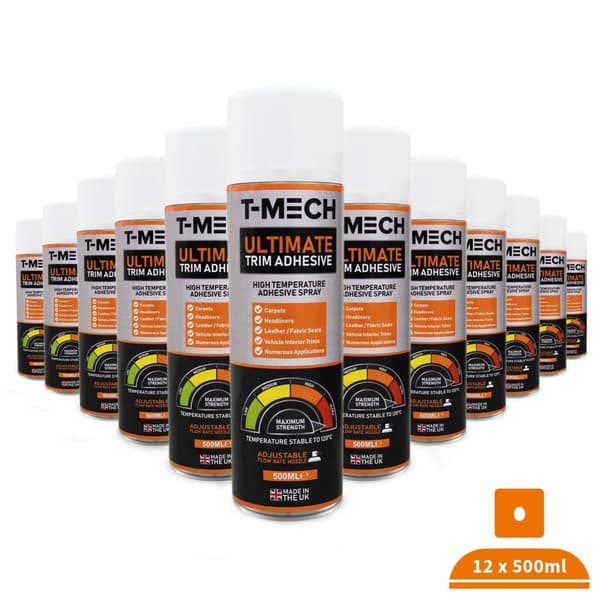 T-Mech 12 x 500ml Ultimate Trim Adhesive Spraylim - Hög Temperaturbeständighet 120°, Jämn Täckning, Justerbart Munstycke