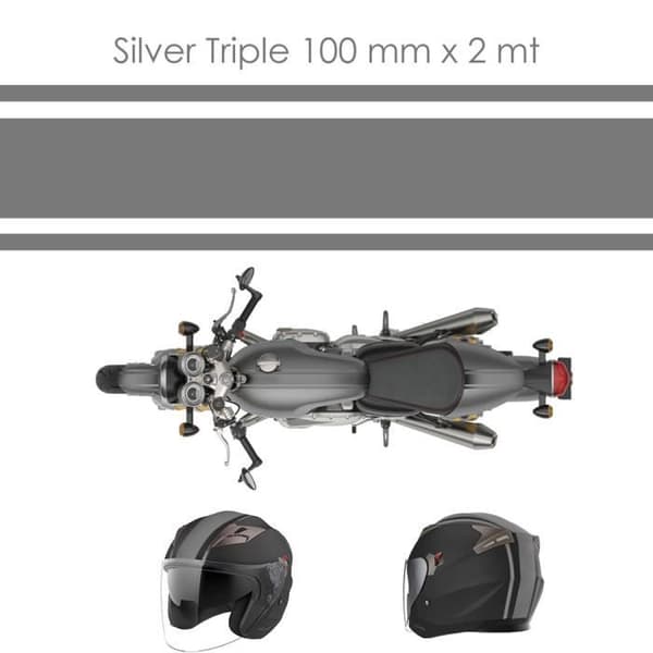 Racing självhäftande tejp för motorcyklar, trippel, silver, 100 mm x 2 mt