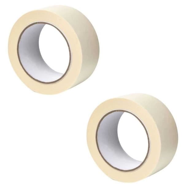X2 HÄFTANDE CREPE PAPPER MASKERINGSTEJP - SKYDD AV YTOR UNDER MÅLNING INREDNINGSARBETE - 50MM X 50M - BEIGE