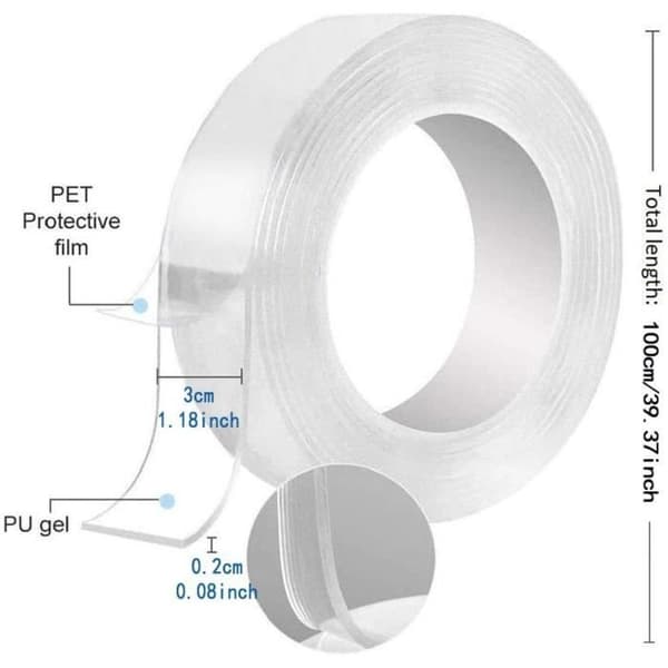 Athemeet 2st Dubbelsidig nanotejp Akryl Streak Tape Tvättbar Fri Adsorption Stark för väggmattfixering Pho,385
