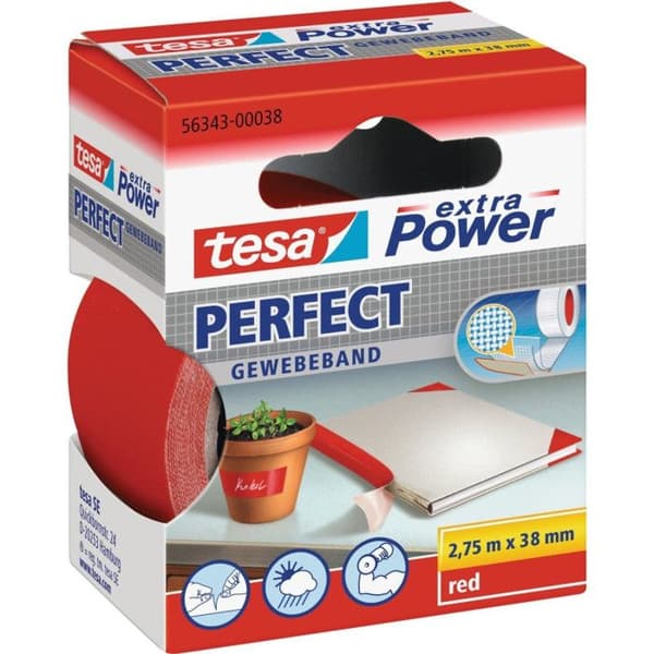 Självhäftande tejp - Tesa - Superresistent canvas - 2,75 m x 38 mm - Röd - Multifunktionell