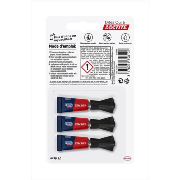 Lim - LOCTITE - Super Lim 3 - Vattentålig - Förpackning 3x1g - Cyanakrylat