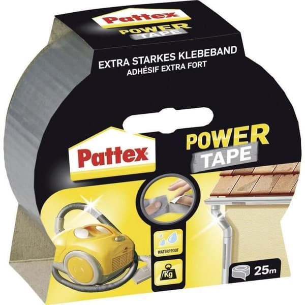 Pattex Power Tape vävd självhäftande tejp Pattex PT2DS silver (L x B) 25 m x 50 mm gummi 1 spole(r)