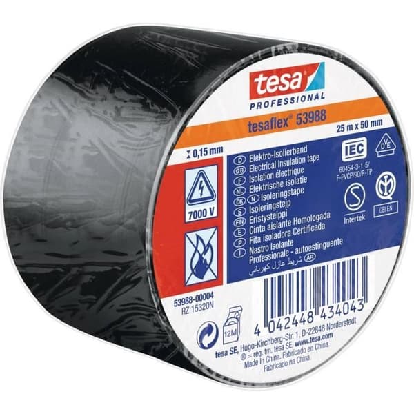 Tesa 53988-00004-00 svart isoleringstejp (L x B) 25 m x 50 mm gummi 1 rulle(r) - TESA - Blandat - Svart