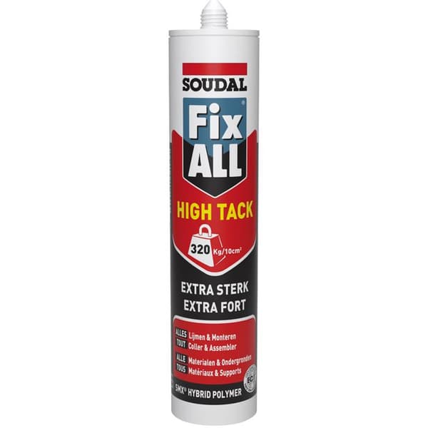 Självhäftande spackel - SOUDAL - Fix All High Tack - 290ml - Vit - Elastisk och UV-beständig