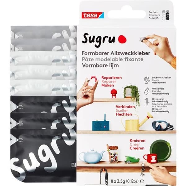 tesa Sugru 41281-00001-00 Självhäftande pasta Svart, Vit, Grå 8 st.