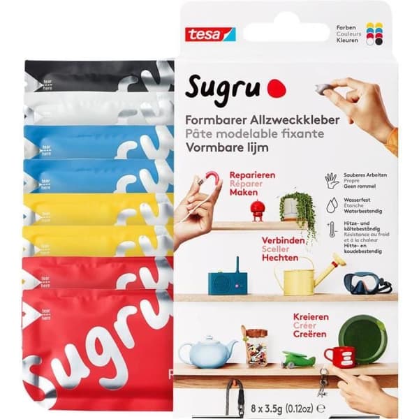 tesa Sugru 41284-00001-00 Självhäftande pasta Röd, Blå, Gul, Svart, Vit 8 st.