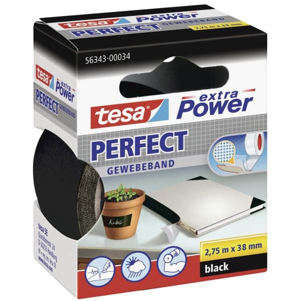 Tygband - TESA - 56343-00034-02 - 2,75 m x 38 mm - Svart - EXTRA POWER