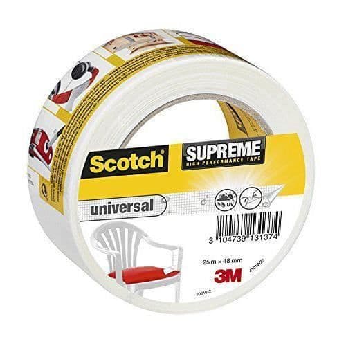Scotch 19500185798 Suprême Ruban toilé de reparation ultra resistent 25 m x 48 mm 1 Rulle Vit - 4101W25