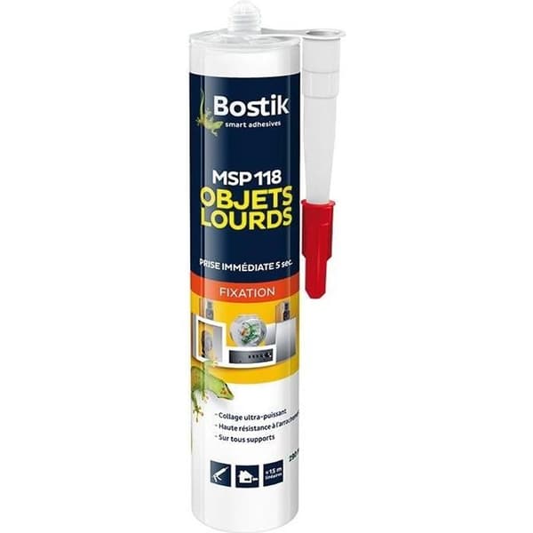 BOSTIK MSP 118 Heavy Objects Fixing Adhesive Sealant - Omedelbar inställning - Inomhus/Utomhus - Vit - 290 ml patron