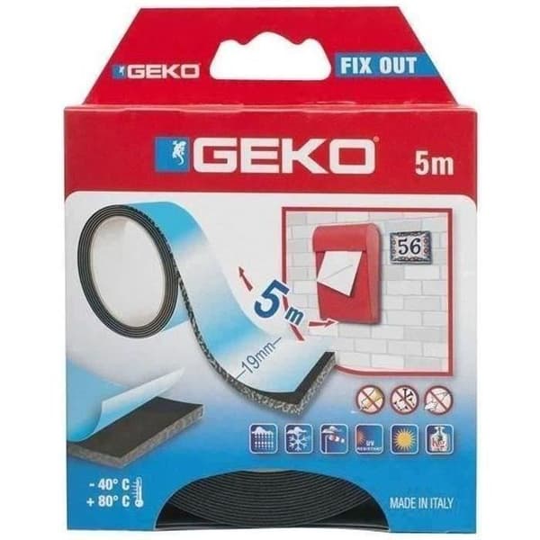Dubbelhäftande tejp - GEKO - 19 mm x 5 m - Svart - Mångsidig - Blank