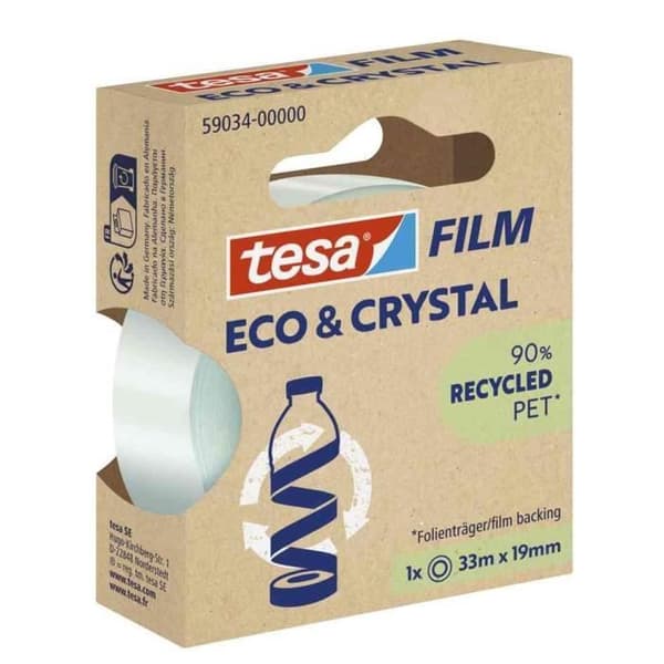 ECO ET CRYSTAL transparent självhäftande tejp - TESA - 19 mm x 33 m - Återvunnen plast - Multipurpose