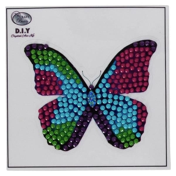 Kit med klistermärken - Crystal Art - Färgglad Fjäril - 9x9 cm - Tillverkad i England - Såld styckvis