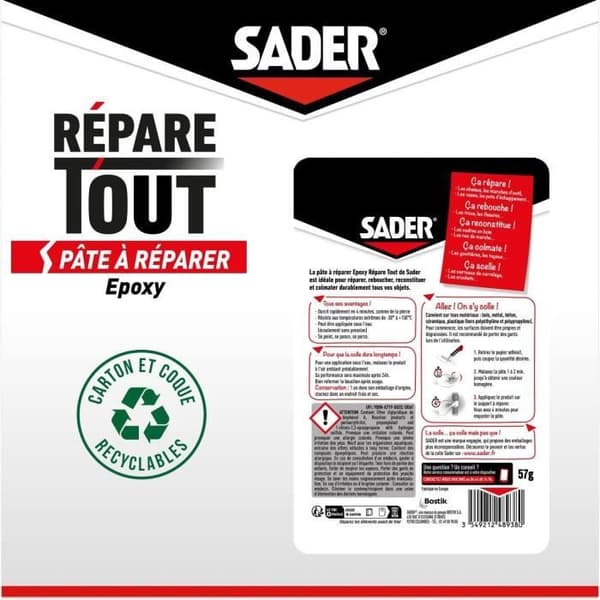 SADER Répare tout tvåkomponents reparationspasta 57g