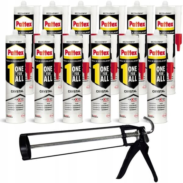 12x Pattex One4All Crystal 290g monteringslim + skelettlimtång