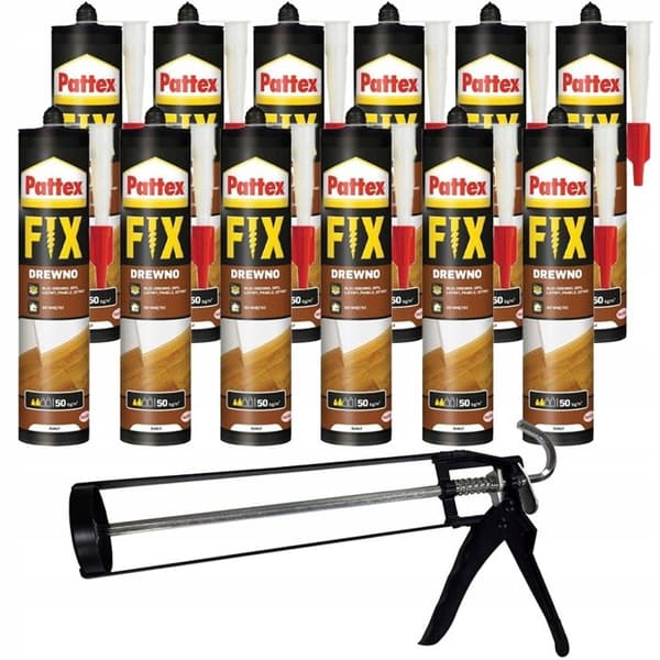 Trälim - Pattex - 12x 400g - Inkluderar pistol - Professionell lim - Vattentålig