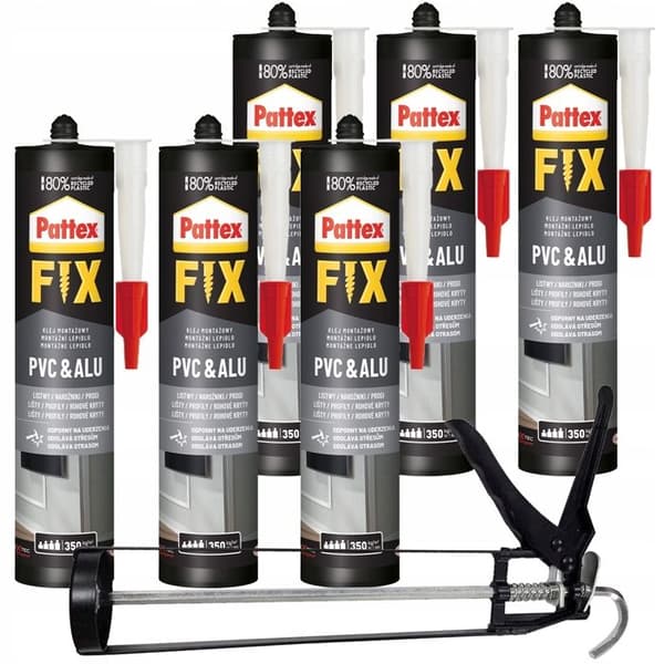 Installationslim - PATTEX - FIX PVC & ALU - Paket med 6 - 440g - Vit