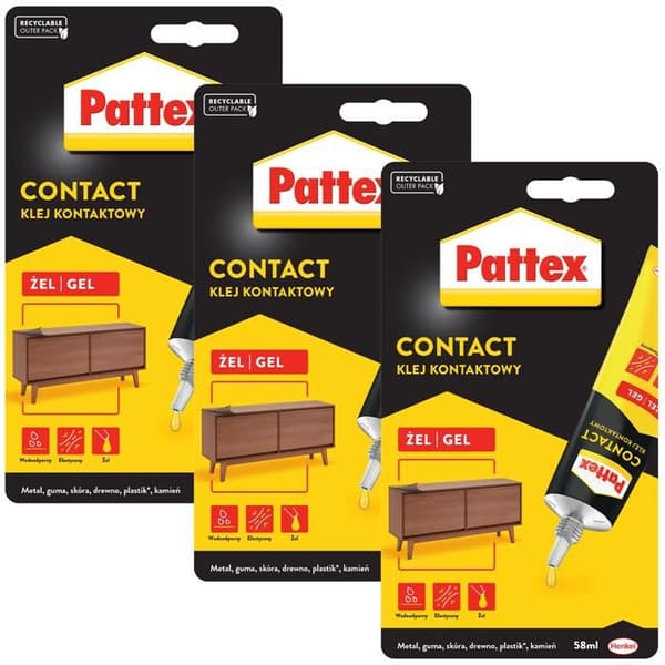 Kontaktlim - Pattex - 58ml - Förpackning med 3 - Permanent lim - Multimaterial