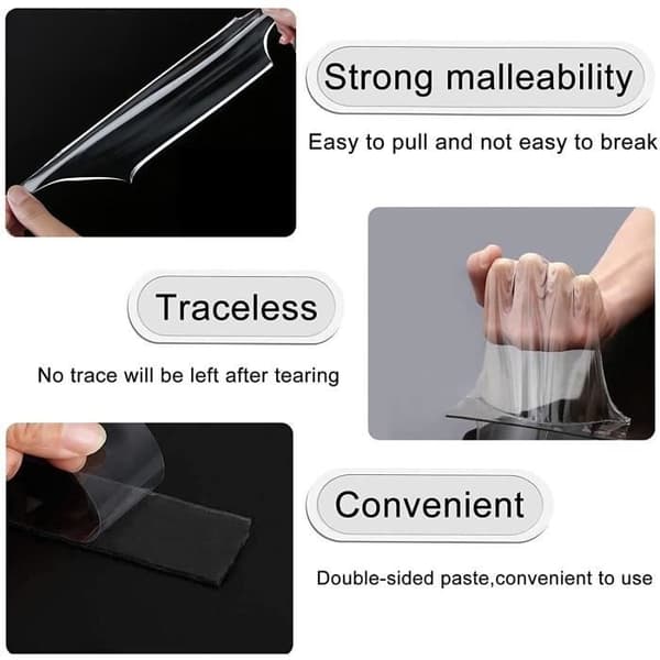 2MM*3CM*3M Heavy Duty dubbelhäftande tejp Hög temperaturbeständighet Återanvändbar 2st