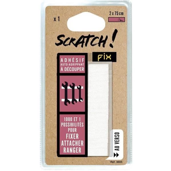 Kardborreband - SCRATCH FIX - 2 x 75 cm - Svart - Självgripande och återanvändbar