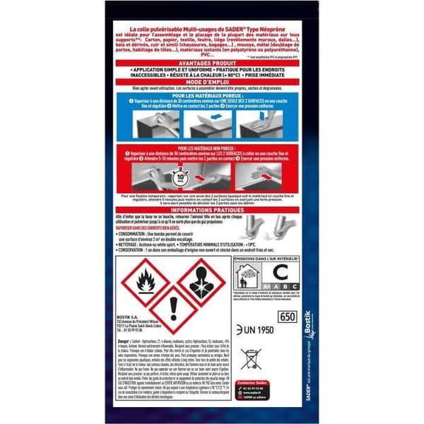 Spray lim för aerosoler - SADER - 500 ml - Neopren - Omedelbar bindning - Multi-underlag