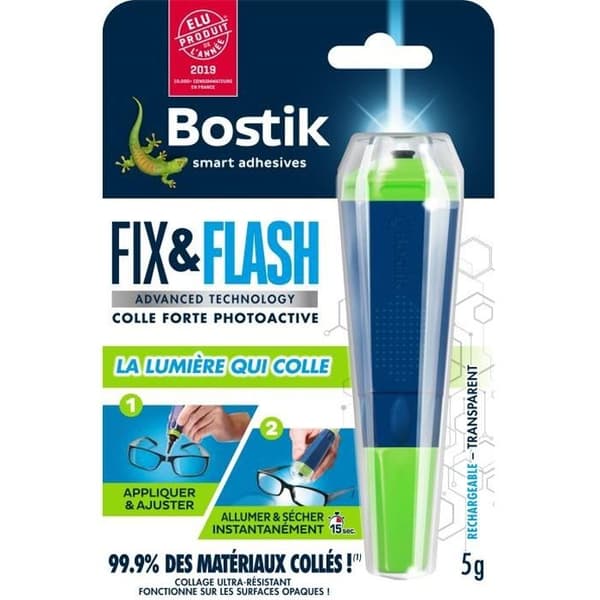 Starkt lim BOSTIK Fix &amp; Flash Photoactive Transparent Ultra resistent - applikator och 5 g tub