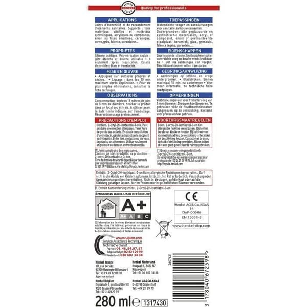 Mastic SA2h - vattentät på 2 h - genomskinlig - 280 mL