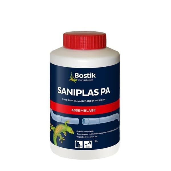 Icke-plastiserade styva PVC-rör och beslaglim (PVC-U) BOSTIK SANIPLAS PA - Lämplig för dricksvatten - Box med borste 1 L