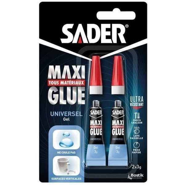 Colle Maxiglue Universel Gel SADER Transparent Ultra kraftfull och hållbar Maximal grepp på 10 sekunder - 2 rör om 3 g